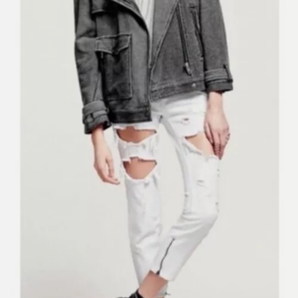 Free People Railroad Stripe Asymmetric Moto Jacket Size Medium Hit The Slopes - Picture 2 of 14